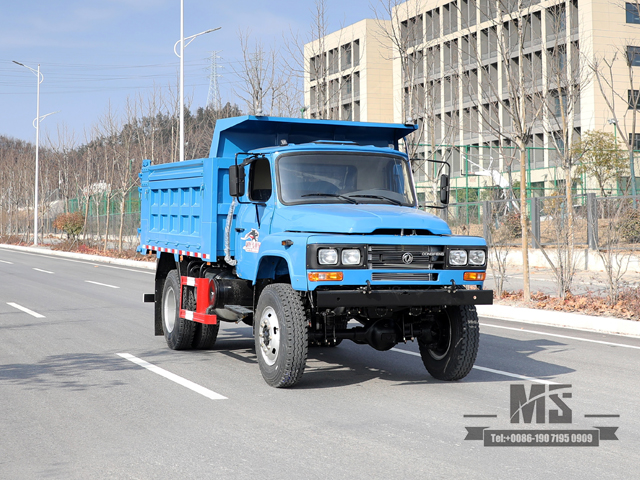 Синий самосвал Dongfeng 4*4 мощностью 170 л.с._Однорядный самосвал с остроконечной головкой. Конверсия карьерных самосвалов. Производитель_Экспорт специального автомобиля.