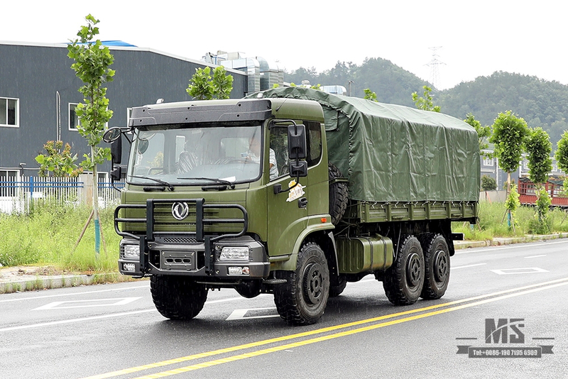 Шестиколесный грузовой автомобиль Dongfeng мощностью 210 л.с._6*6 Армейский зеленый грузовик с плоской головкой и тентом на бампере Производитель_Dongfeng 6WD Export Special Vehicle